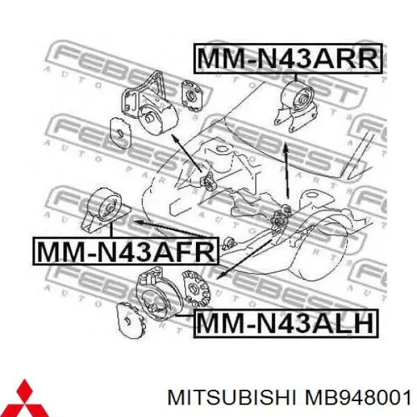 MB948001 Mitsubishi Poduszka (podpora) silnika lewa