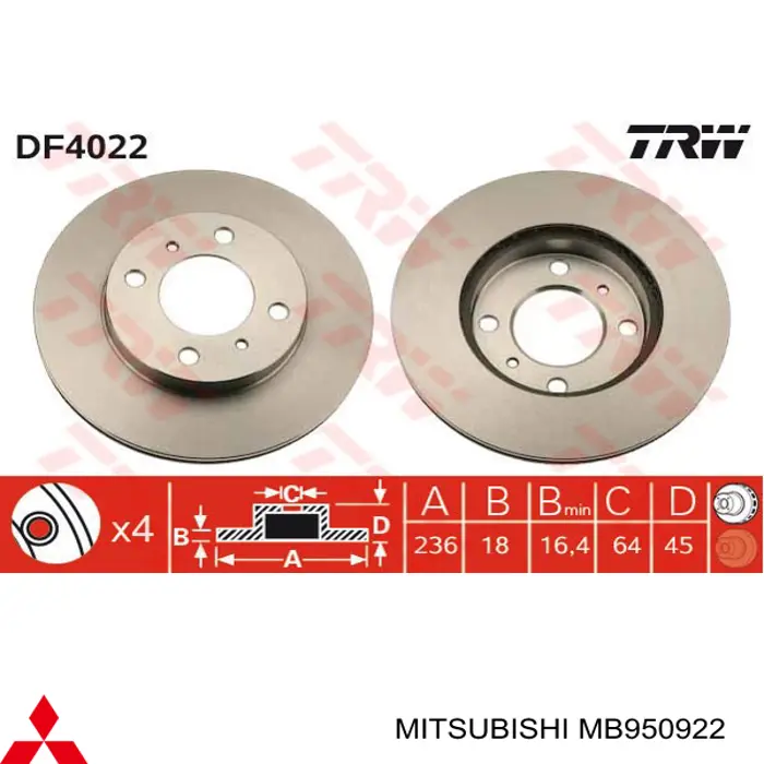 Tarcza hamulcowa przednia Mitsubishi MB950922 cena, od 33,26 USD