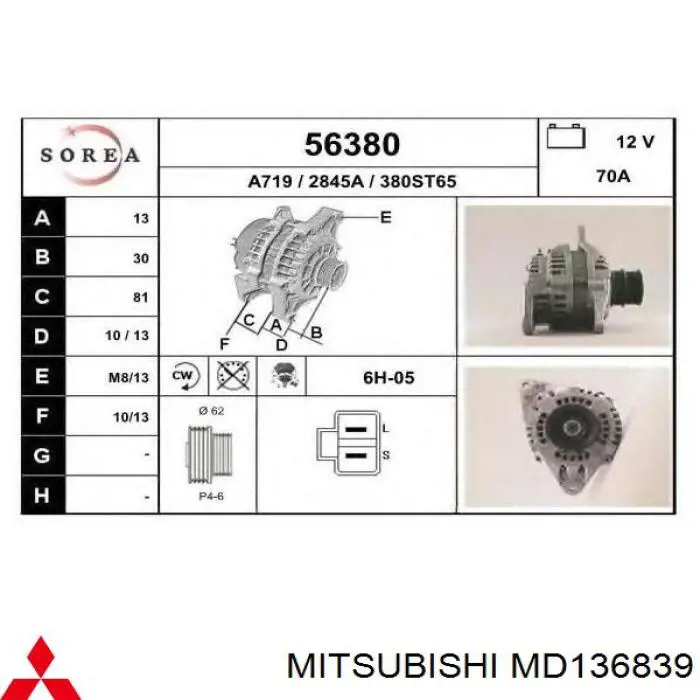 Do koszyka MD136839 Mitsubishi Alternator
