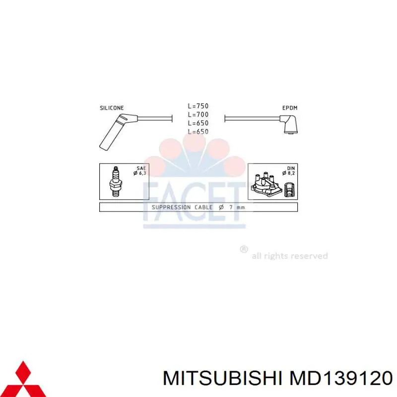 Zestaw przewodów wysokiego napięcia Mitsubishi MD139120 cena, od 33,97 USD