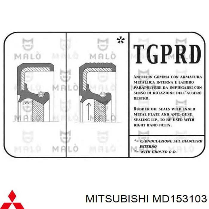 Do koszyka MD153103 Mitsubishi Uszczelniacz wałka rozrządu silnika