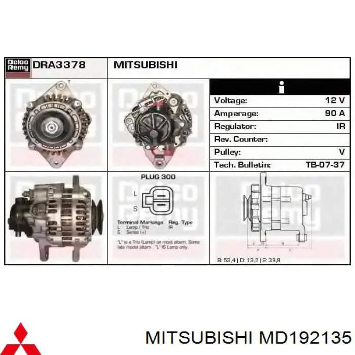 Alternator Mitsubishi MD192135 cena, od 93,64 USD
