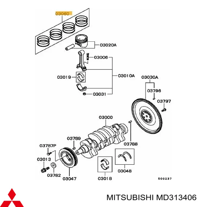 MD313406 Mitsubishi pierścienie tłokowe komplet na silnik, 2. naprawa (+0,50)