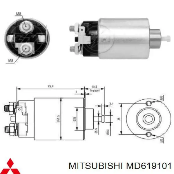Do koszyka MD619101 Mitsubishi Elektromagnes rozrusznika