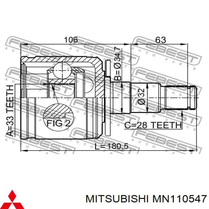 Półoś napędowa przednia lewa Mitsubishi MN110547 cena, od 144,03 USD