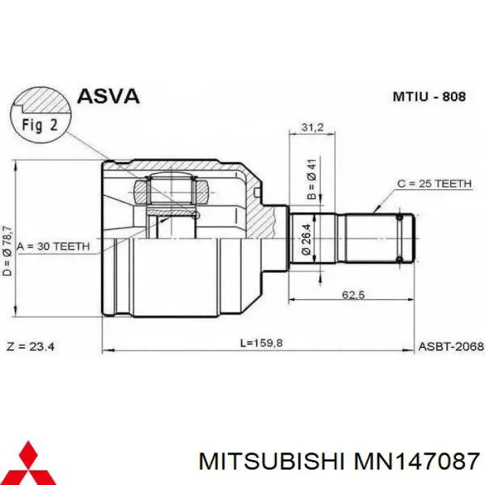 Przegub homokinetyczny przedni wewnętrzny Mitsubishi MN147087 cena, od 70,76 USD