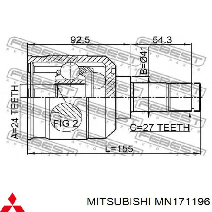 Do koszyka MN171196 Mitsubishi Przegub homokinetyczny przedni wewnętrzny
