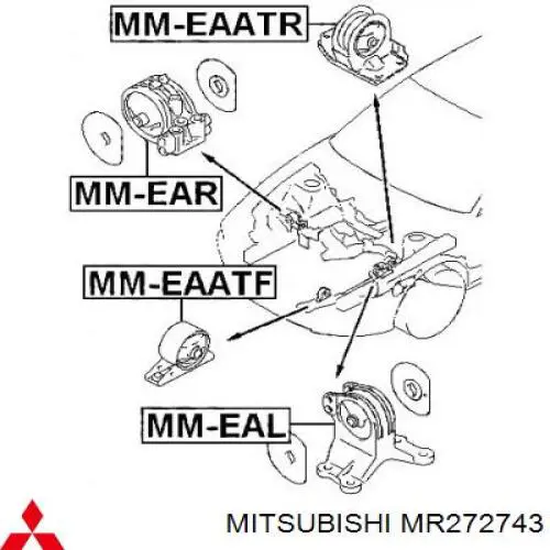 Poduszka (podpora) silnika lewa Mitsubishi MR272743 cena, od 68,01 USD