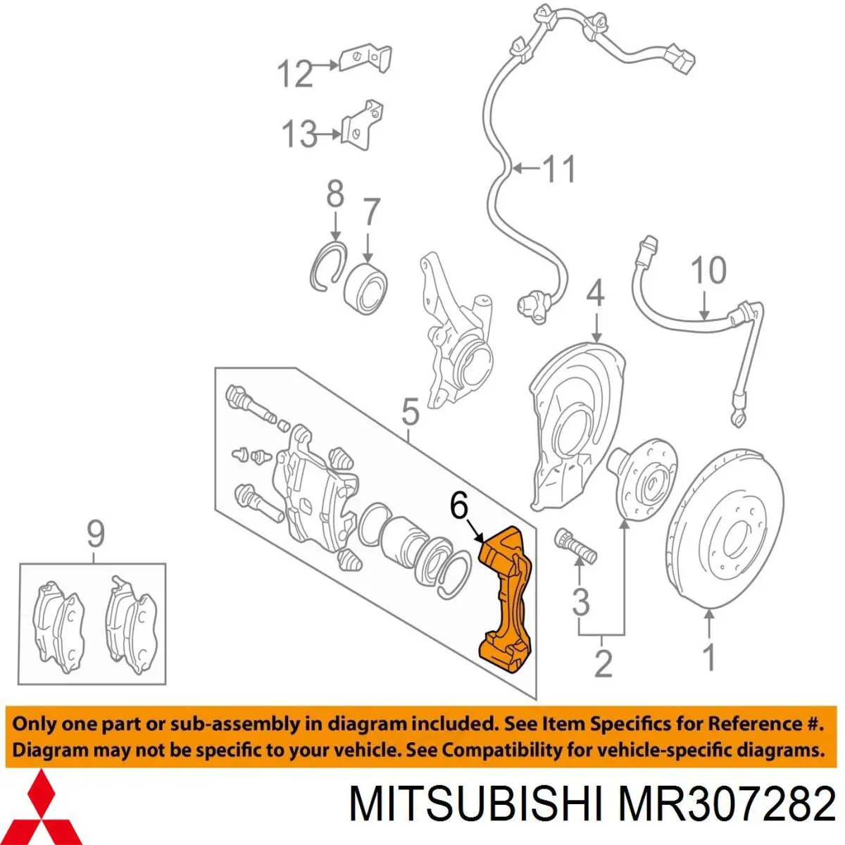 Do koszyka MR307282 Mitsubishi Jarzmo zacisku hamulcowego przedniego