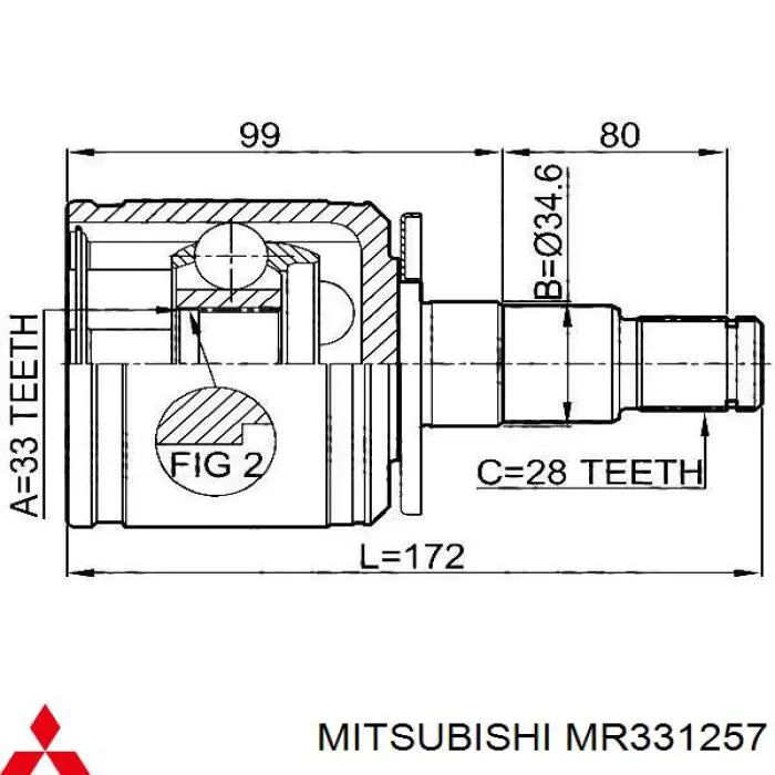 Półoś napędowa przednia lewa Mitsubishi MR331257 cena, od 147,03 USD