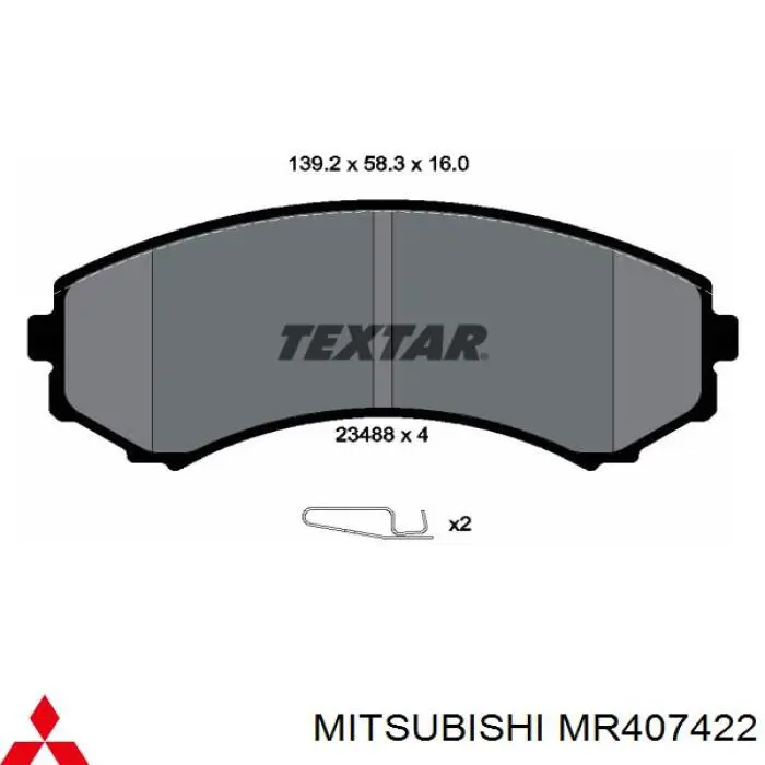 Do koszyka MR407422 Mitsubishi Klocki hamulcowe przednie tarczowe