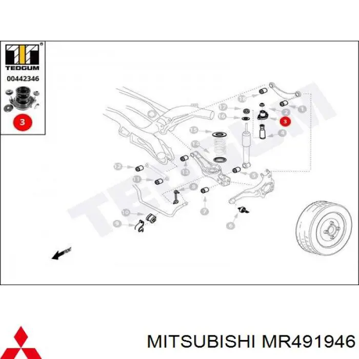 Do koszyka MR491946 Mitsubishi Poduszka amortyzatora tylnego