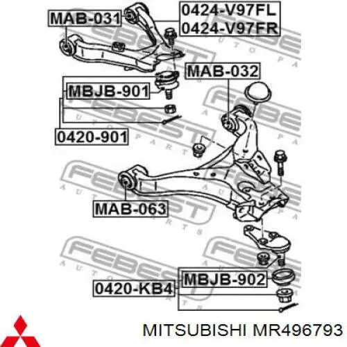 Wahacz zawieszenia przedniego górny lewy Mitsubishi MR496793 cena, od 63,03 USD