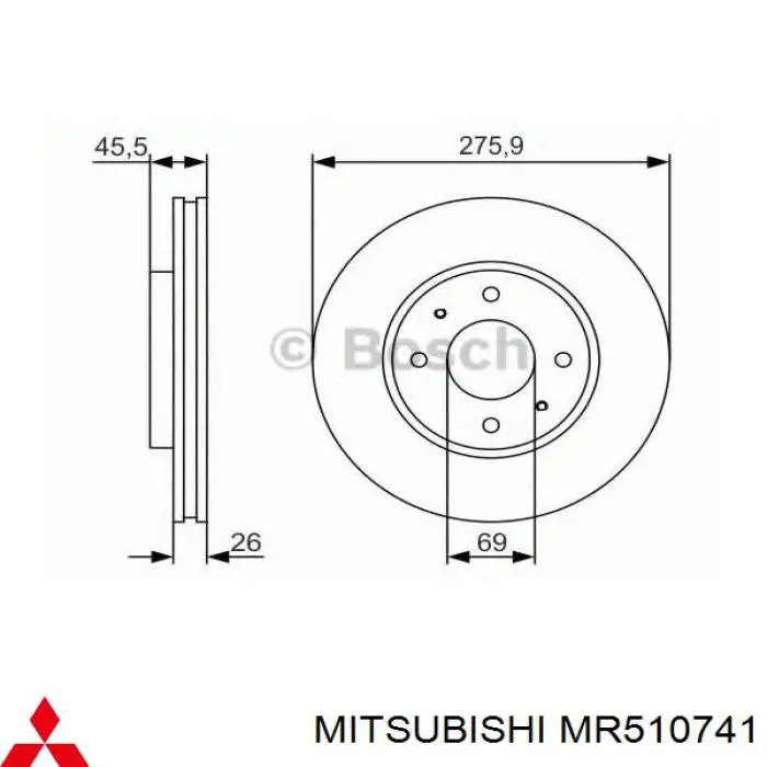 MR510741 Mitsubishi Tarcza hamulcowa przednia