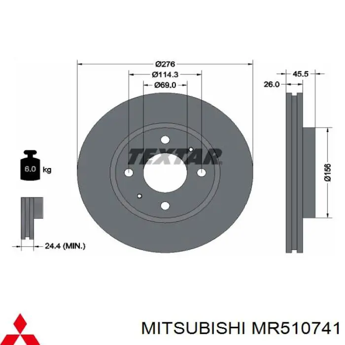 Do koszyka MR510741 Mitsubishi Tarcza hamulcowa przednia