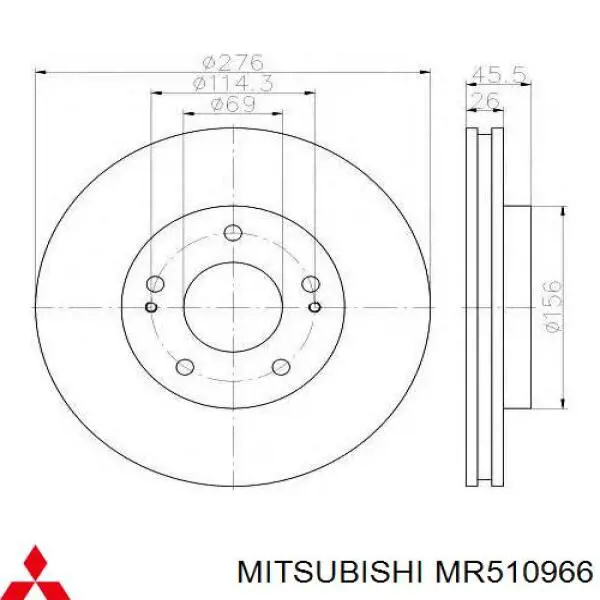 Do koszyka MR510966 Mitsubishi Tarcza hamulcowa przednia
