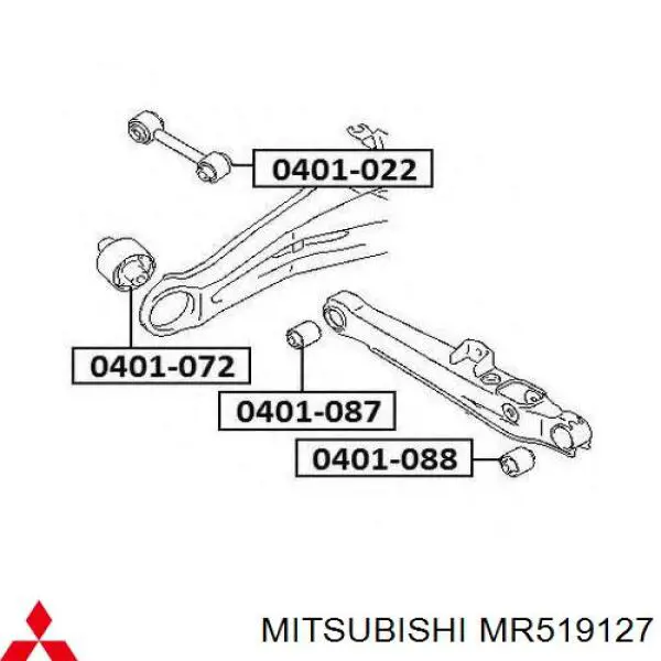 Silentblock wahacza podłużnego tylnego dolnego Mitsubishi MR519127 cena, od 16,63 USD