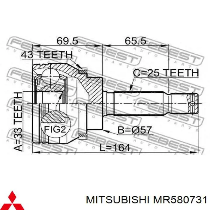MR580731 Mitsubishi Półoś napędowa przednia lewa