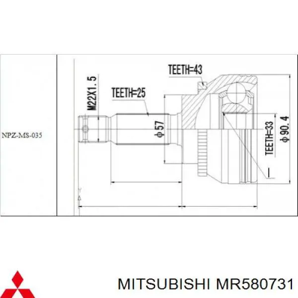 Półoś napędowa przednia lewa Mitsubishi MR580731 cena, od 204,02 USD