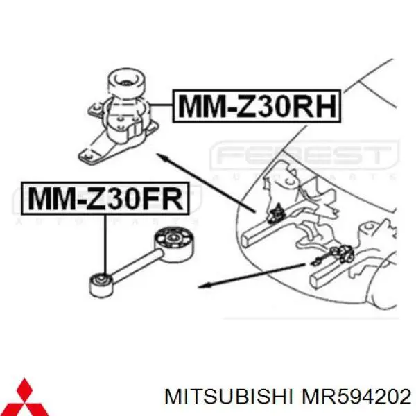 Poduszka (podpora) silnika prawa Mitsubishi MR594202 cena, od 42,82 USD