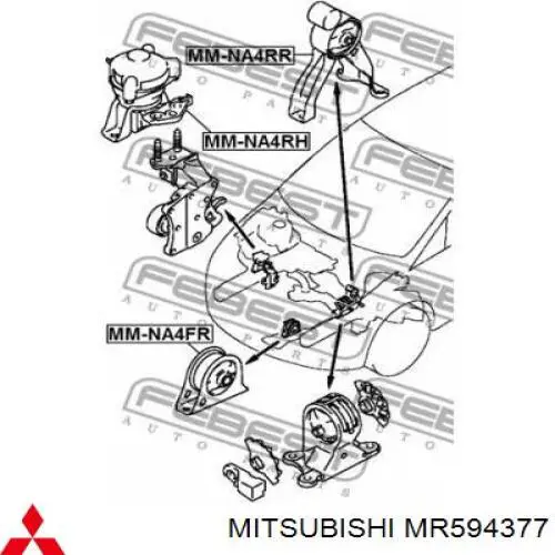 Poduszka (podpora) silnika przednia Mitsubishi MR594377 cena, od 27,16 USD