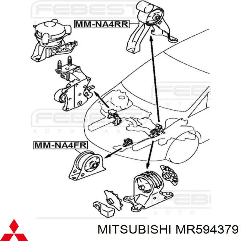 Do koszyka MR594379 Mitsubishi Poduszka (podpora) silnika tylna