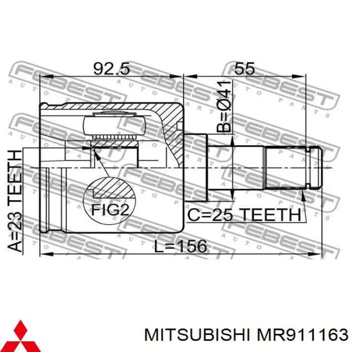 Do koszyka MR911163 Mitsubishi Przegub homokinetyczny przedni wewnętrzny
