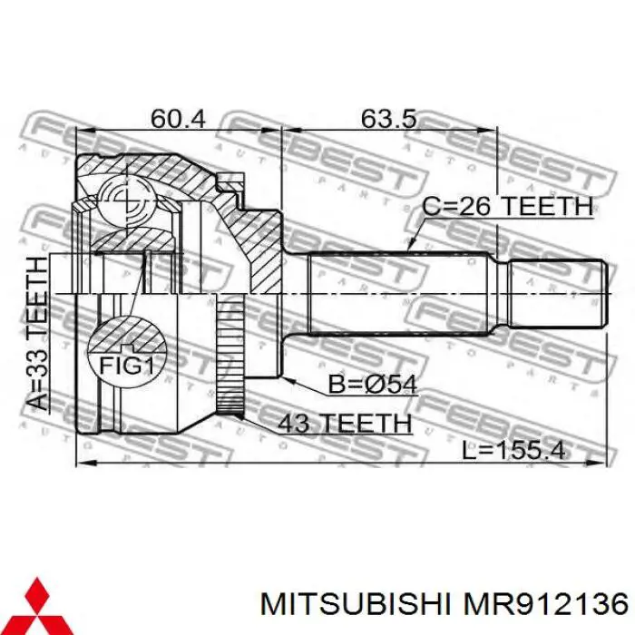 Przegub homokinetyczny przedni zewnętrzny Mitsubishi MR912136 cena, od 47,80 USD