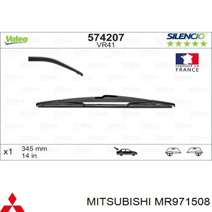 Pióro wycieraczki szyby tylnej Mitsubishi MR971508 cena, od 9,42 USD
