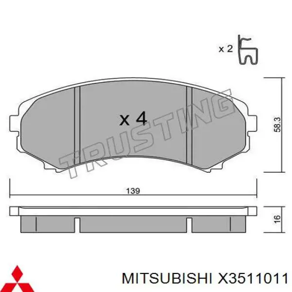 X3511011 Mitsubishi klocki hamulcowe przednie tarczowe
