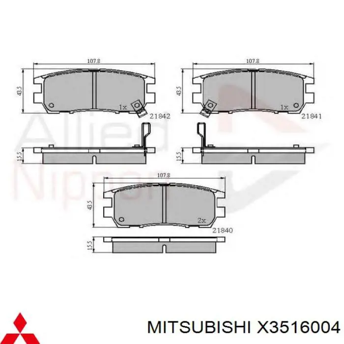 Okładziny (klocki) do hamulców tarczowych tylne Mitsubishi X3516004 cena, od 19,90 USD