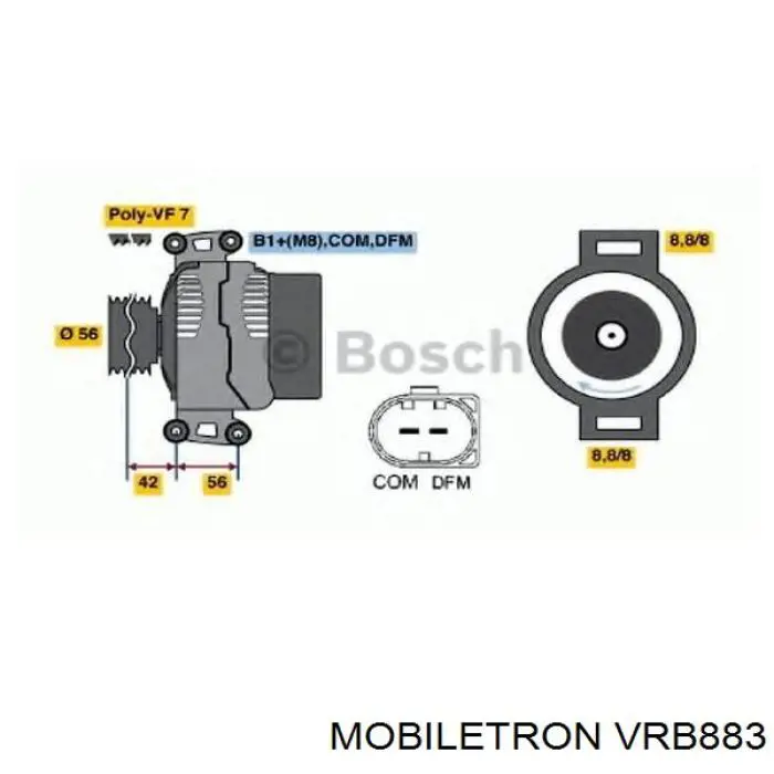 Do koszyka VRB883 Mobiletron Regulator alternatora (przekaźnik ładowania)