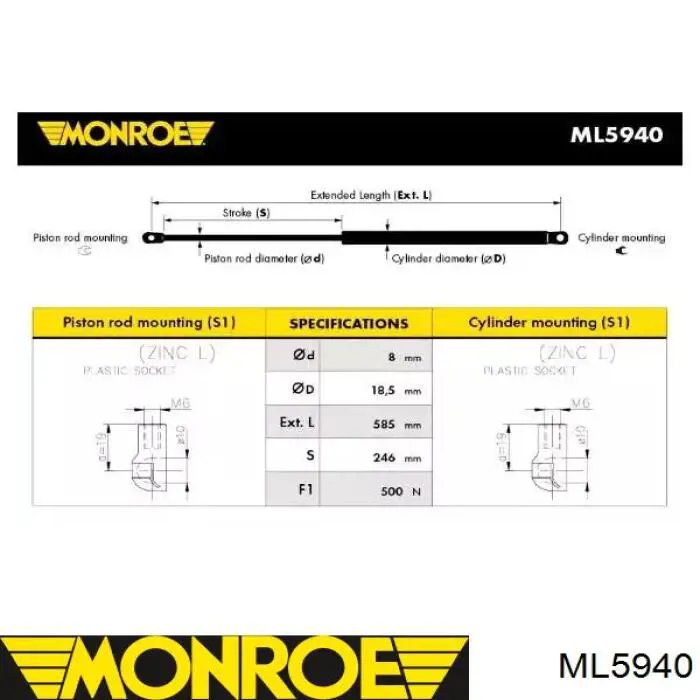 ML5940 Monroe amortyzator klapy bagażnika (3/5 drzwi-tylnych)