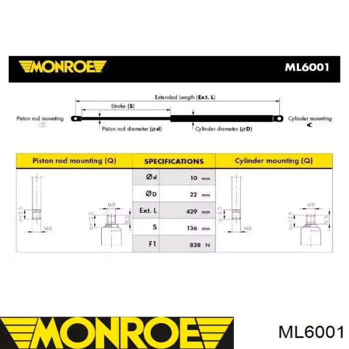 ML6001 Monroe Amortyzator klapy bagażnika (3/5 drzwi-tylnych)