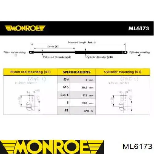 ML6173 Monroe amortyzator klapy bagażnika (3/5 drzwi-tylnych)