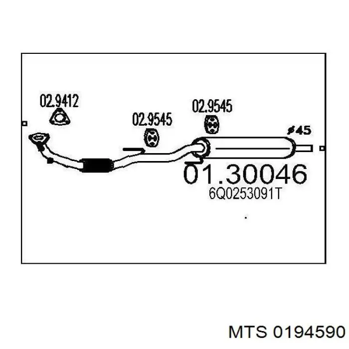 Do koszyka 0194590 MTS Tłumik, tylna część