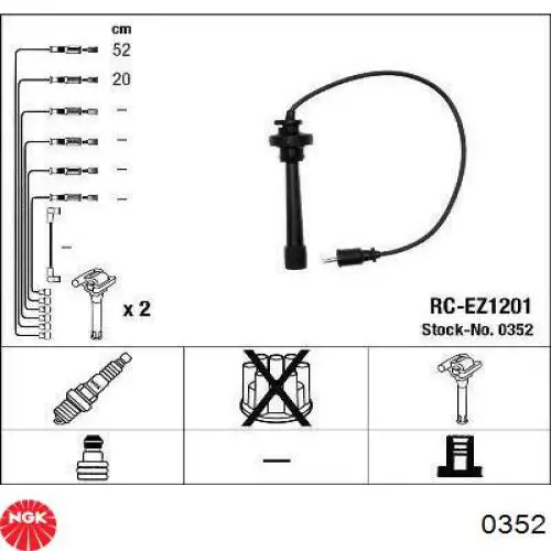 Zestaw przewodów wysokiego napięcia NGK 0352 cena, od 27,58 USD