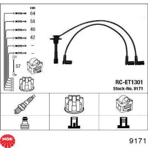 Zestaw przewodów wysokiego napięcia NGK 9171 cena, od 63,21 USD