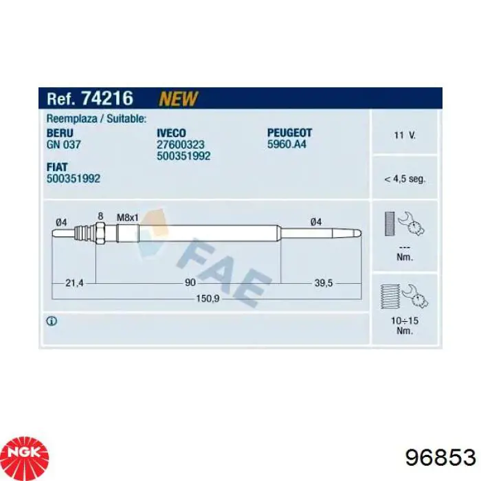 Świeca żarowa NGK 96853 cena, od 9,85 USD