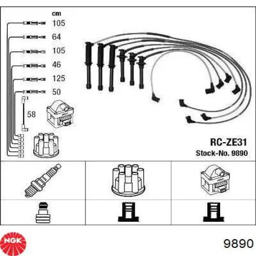Zestaw przewodów wysokiego napięcia NGK 9890 cena, od 88,57 USD