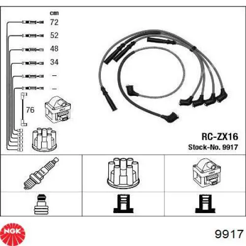 Zestaw przewodów wysokiego napięcia NGK 9917 cena, od 23,43 USD