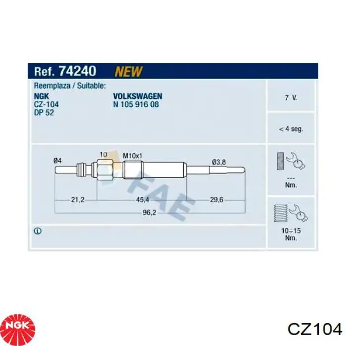 Świeca żarowa NGK CZ104 cena, od 53,97 USD