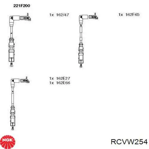 Do koszyka RCVW254 NGK Zestaw przewodów wysokiego napięcia
