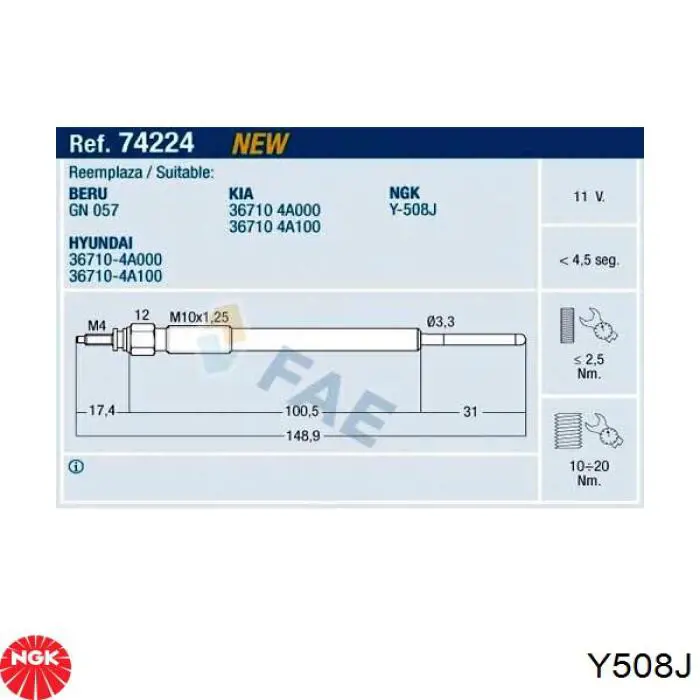 Świeca żarowa NGK Y508J cena, od 12,96 USD