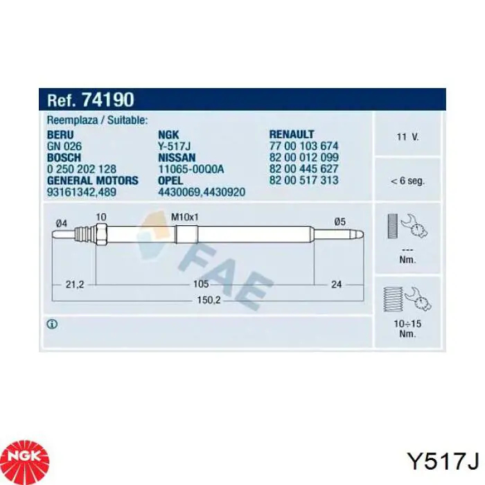 Świeca żarowa Y517J NGK