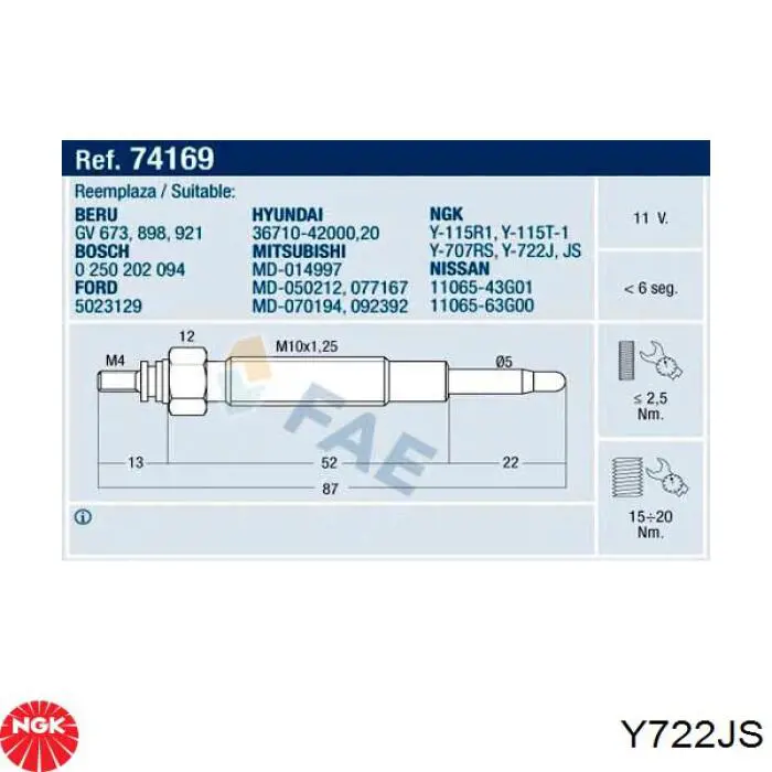 Świeca żarowa Y722JS NGK