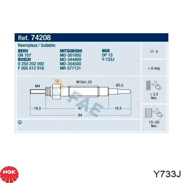 Świeca żarowa Y733J NGK