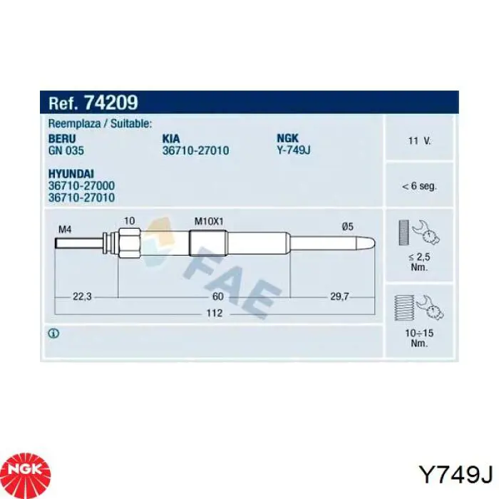 Do koszyka Y749J NGK Świeca żarowa