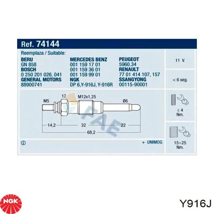 Do koszyka Y916J NGK Świeca żarowa