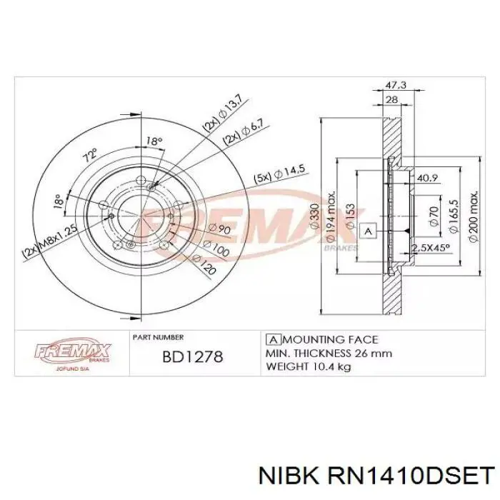 RN1410DSET Nibk Tarcza hamulcowa przednia
